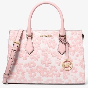 Michael Kors Sheila Medium Sequined Floral Satchel Bag Powder Blush Multi